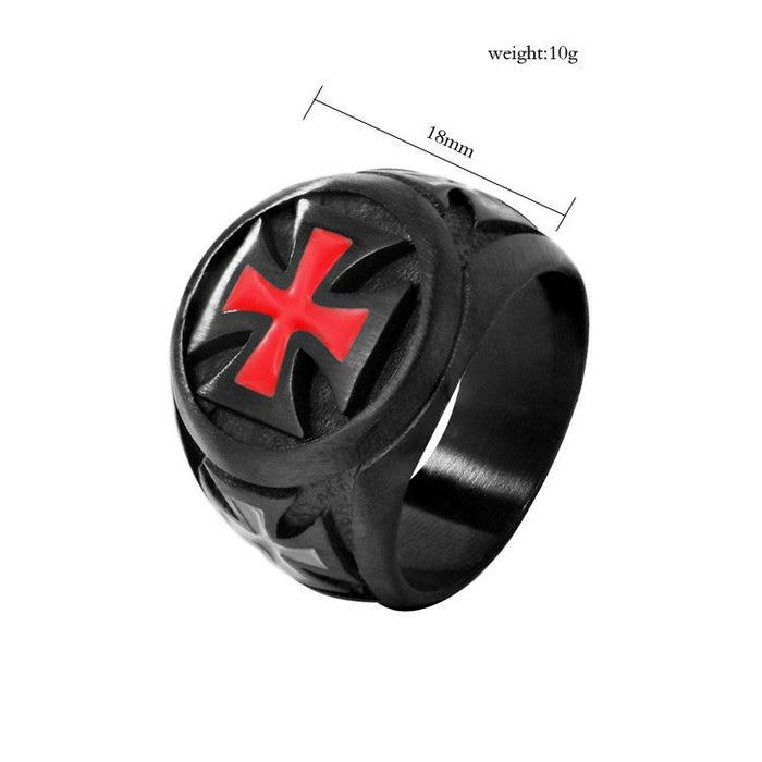 Personality Retro Punk Red Cross Frame Men's Black Titanium Steel Ring