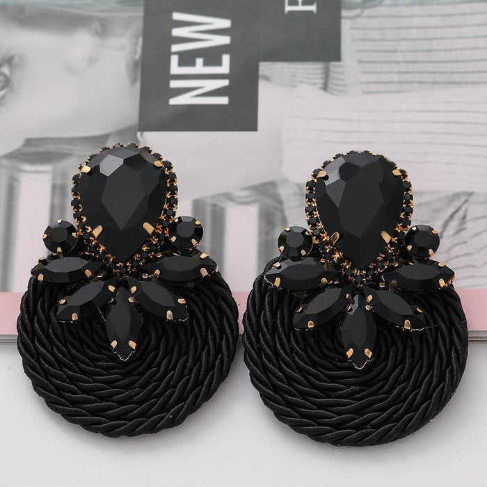 New Exaggerated Retro Simple Women's Earrings Accessories Inlaid Rhinestone