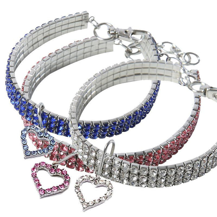 Pet Collar Rhinestone Elastic Necklace with Pendant