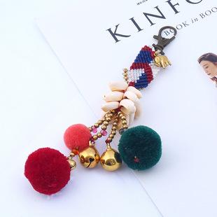 Bohemian Style Handmade Plush Ball Bag Pendant Woven Car Keychains