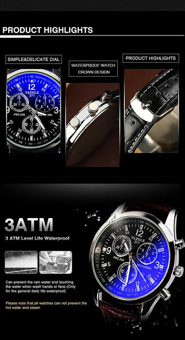 Top Brand Luxury Yazole Men Business Fashion Blue Glass Surface Unique Leisure Wristwatches