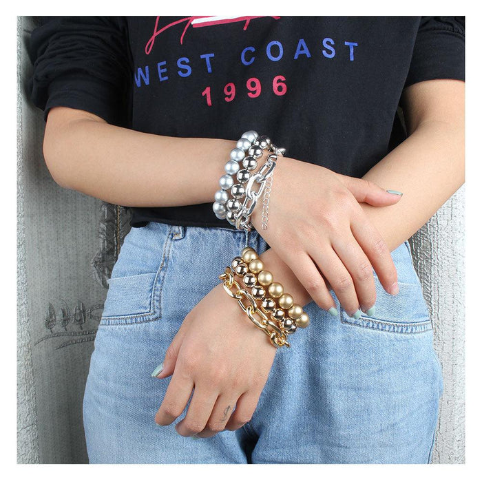 Fashion Hip Hop Exaggerated Round Bead Bracelet Women's Jewelry Set