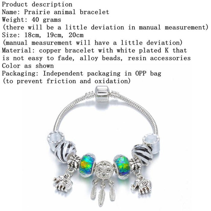 Grassland striped beads catching dream Elephant Pendant Bracelet
