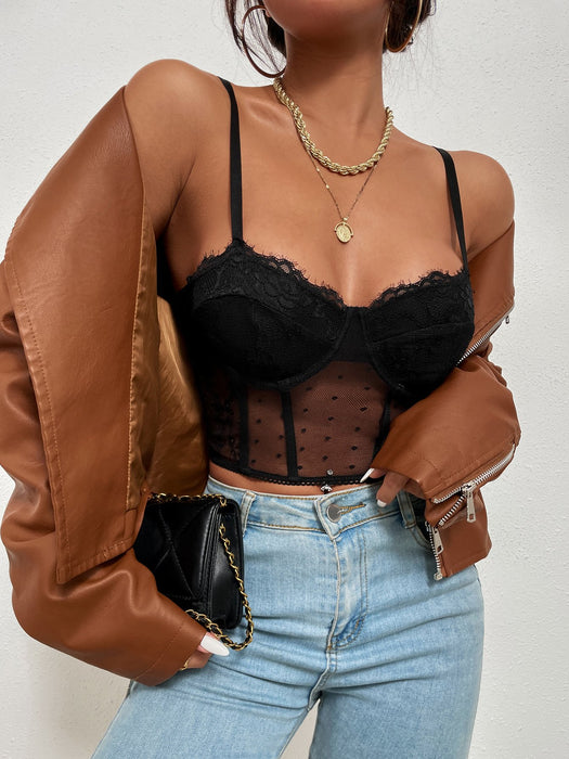 Sexy Lace Black Women Slim Fit Tank Top