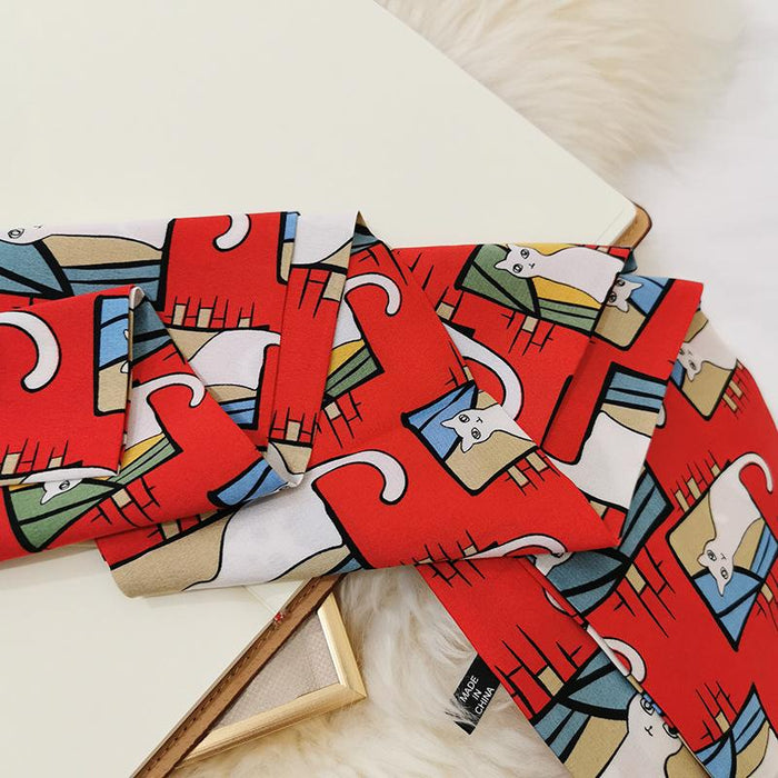 Imitation  scarf thin narrow strip leopard pattern simple waist chain scarf