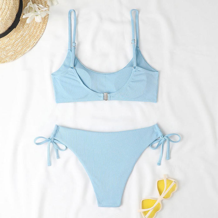 New Solid Color Backless Sexy Double Split Bikini