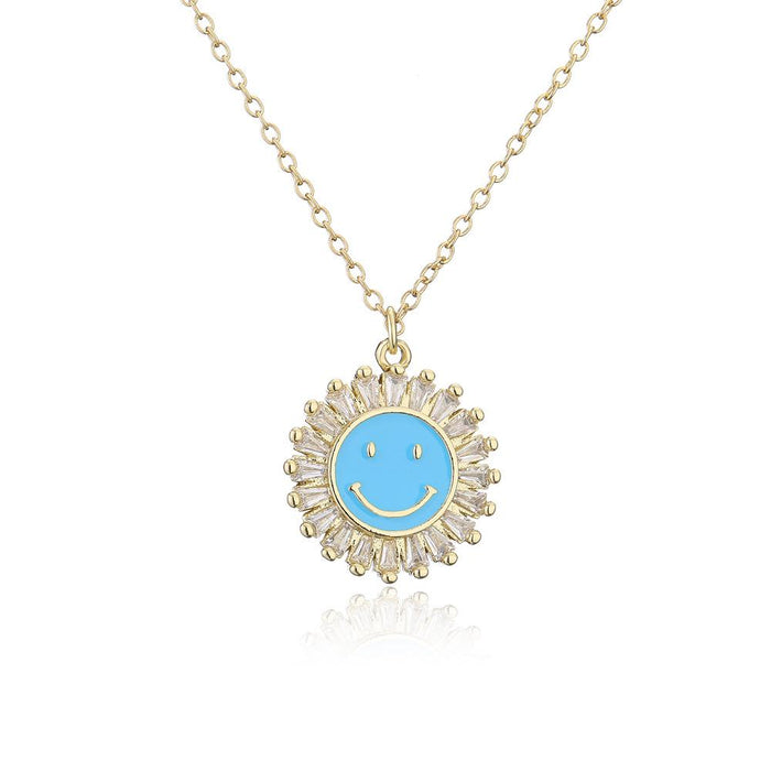 New Personalized Oil Drop Gold Sunflower Smiley Pendant Necklace