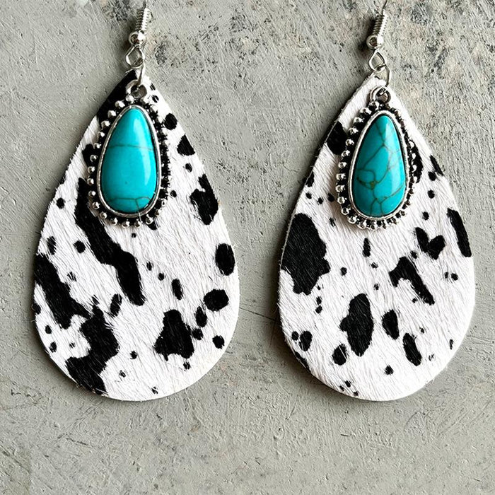 Western Animal Pattern Cowhide Earrings Water Drop Earrings