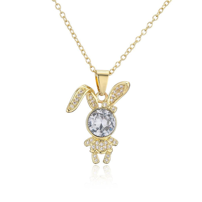 New Cute Animal Zircon Gold Color Bear Rabbit Pendant Necklace