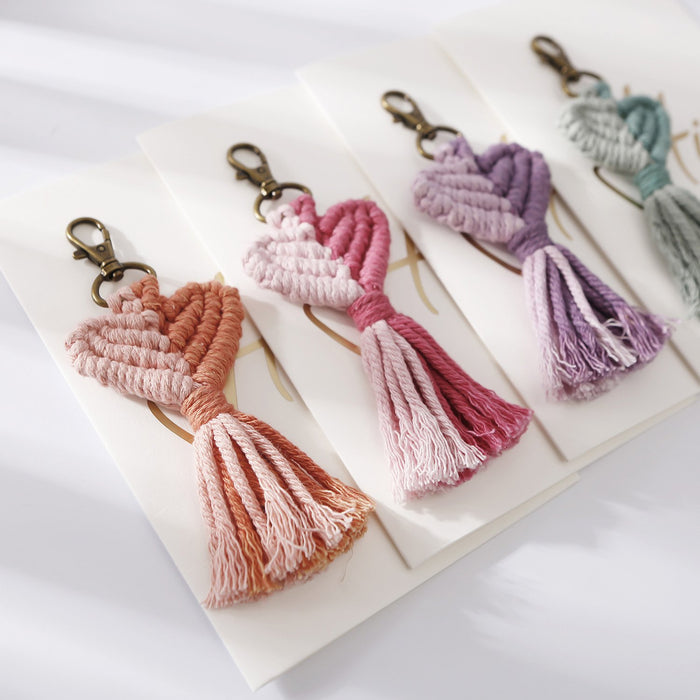 Valentine's Day Tassel Key Chain Peach Heart Hand Woven Pendant