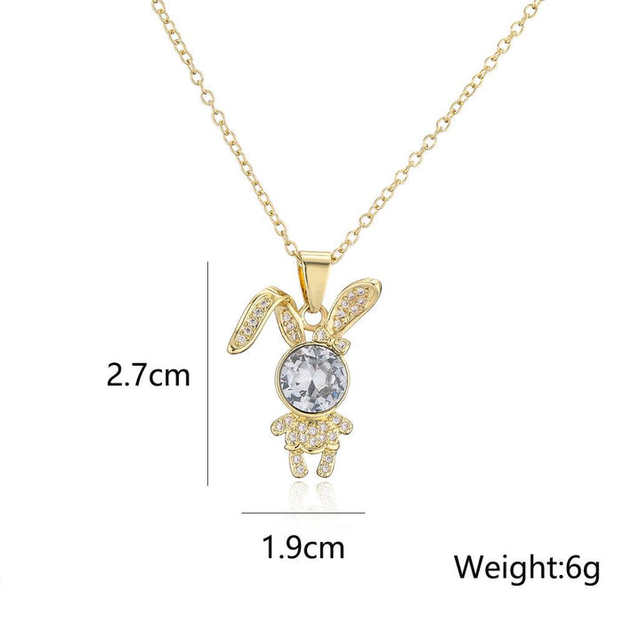 New Cute Animal Zircon Gold Color Bear Rabbit Pendant Necklace