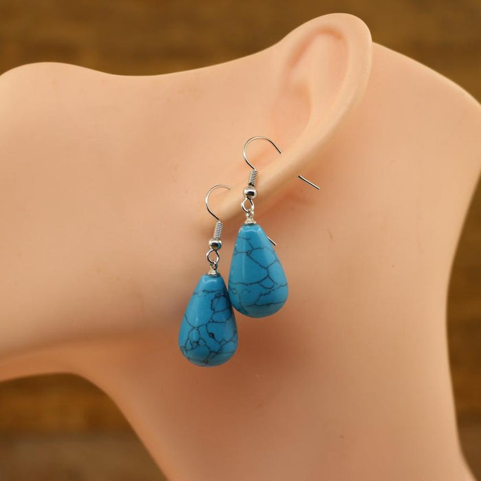 Natural Stone Quartz Tear Water Drop Hook Earring