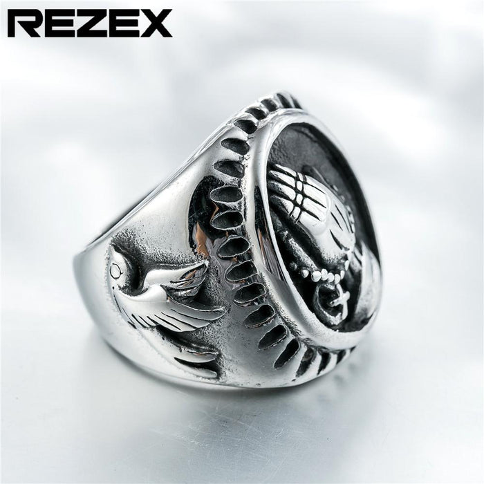 Christian Hands Prayer Peace Pigeon Titanium Steel Ring