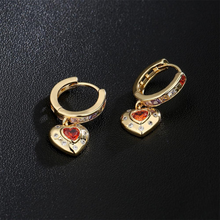 Popular Light Luxury Heart Shaped Gold Color Zircon Earrings