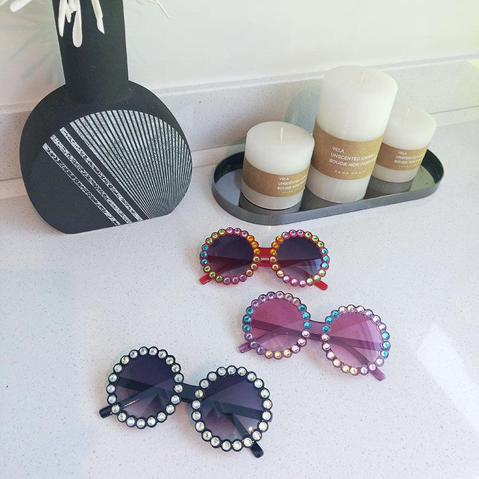 Children's Round Frame Color Rhinestone Sunglasses