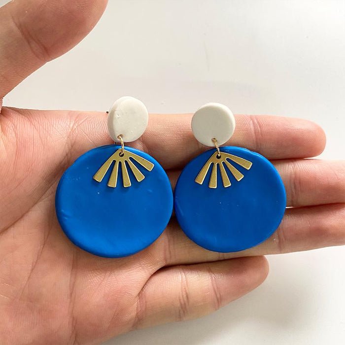 New Jewelry Multicolor Art Geometry Handmade Clay Soft Pottery Earrings Female