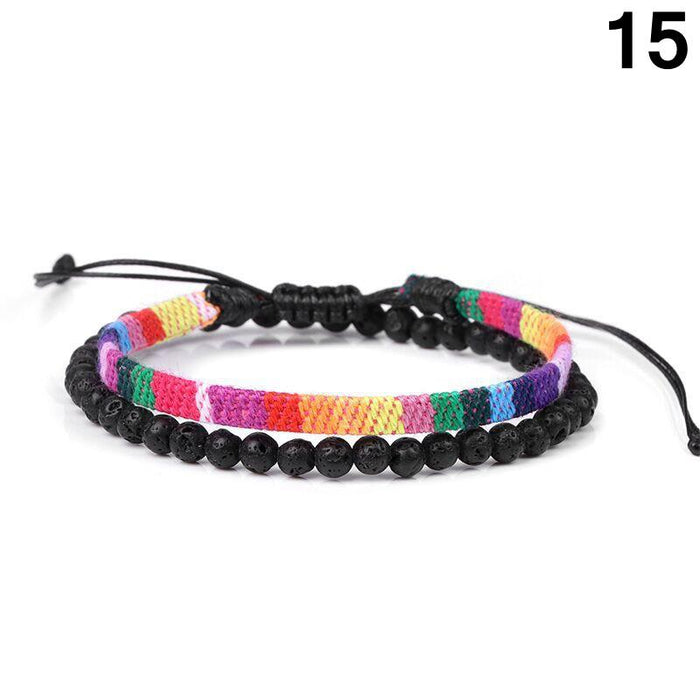 70 Pieces Handmade Bohemian Lava Stone Rope Bracelet