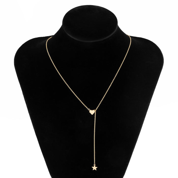 Simple Love Star Pendant Thin Chain Personalized Necklace with Love Ring