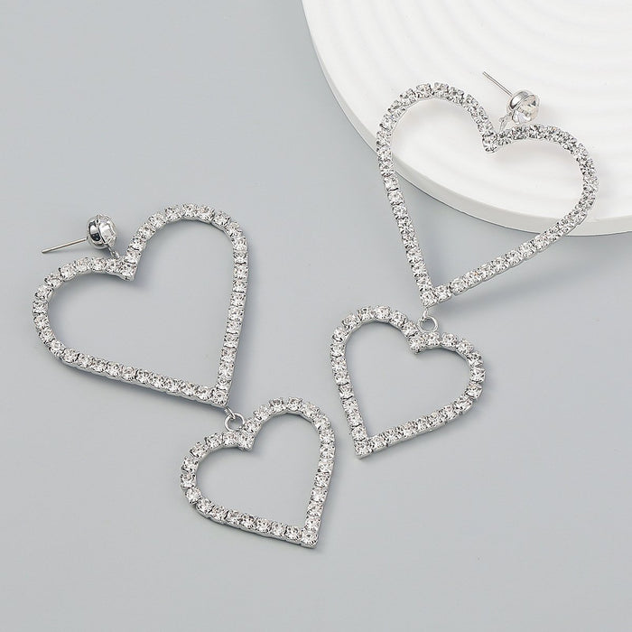 Rhinestone Alloy Multi-layer Love Shaped Earrings Female