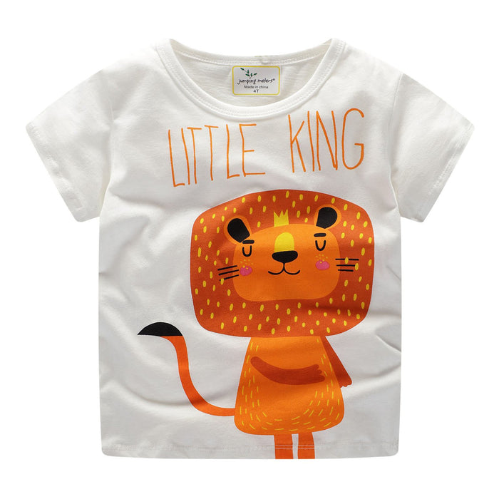 Little lion print round neck cartoon short sleeve T-shirt