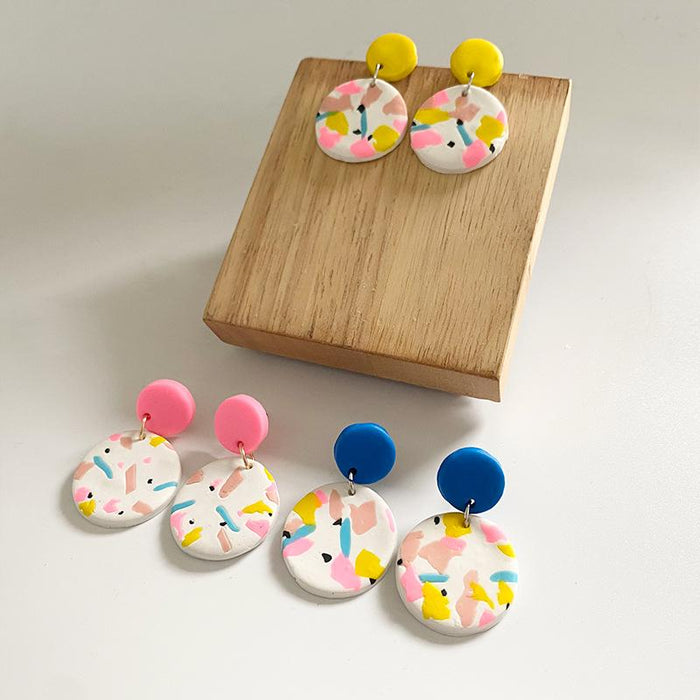 New Multicolor Art Geometry Handmade Clay Soft Pottery Earrings Female