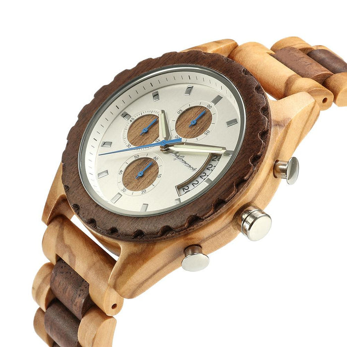 2022 New Three Eye Six Needle Men's Fashion Wood Quartz Watch