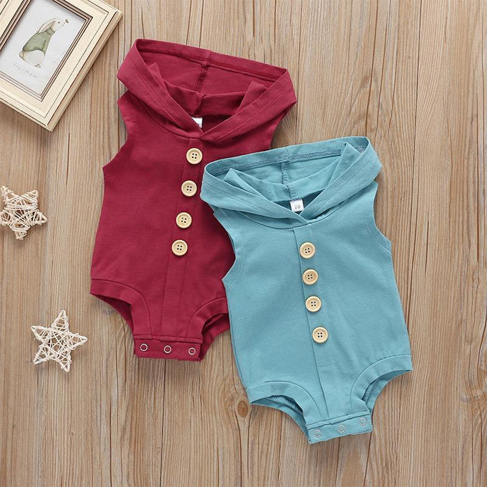 Summer Baby Hooded Jumpsuit Sleeveless Solid Color Bodysuit