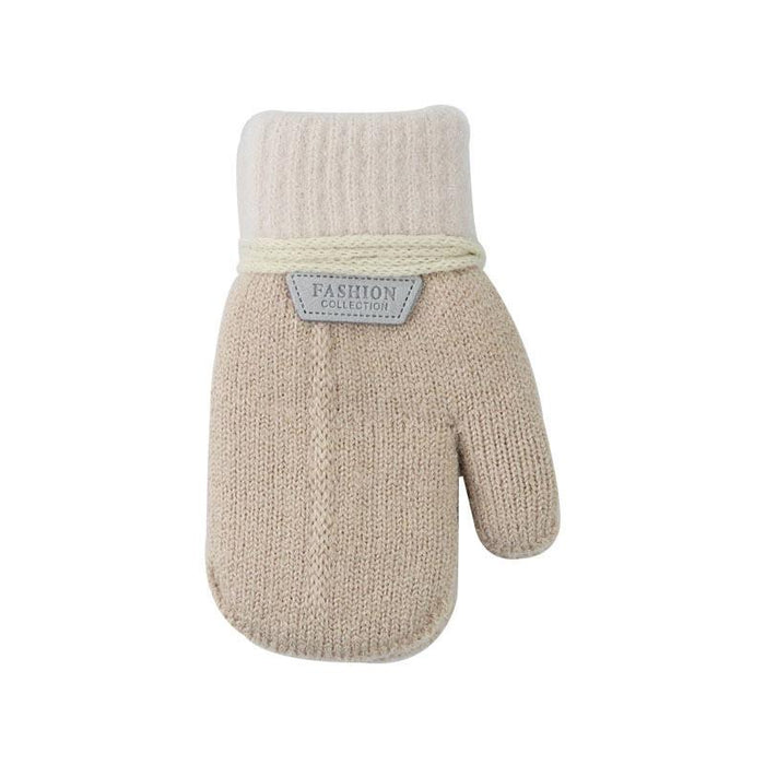 Winter Solid Thicken Plus Velvet Halter Gloves For Kids