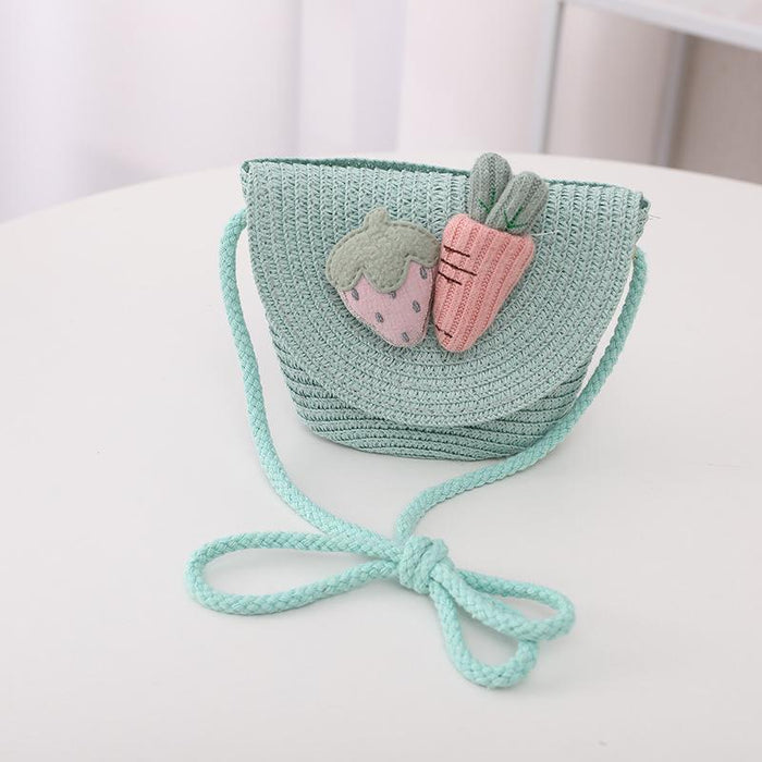 Cute Strawberry Radish Children's Wavy Straw Hat Bag Set