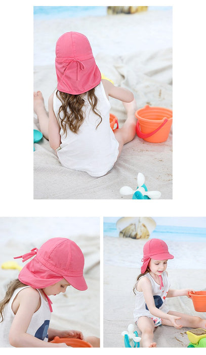 Rose Red Ruffled Outdoor Sunscreen Thin Children's Shawl Hat