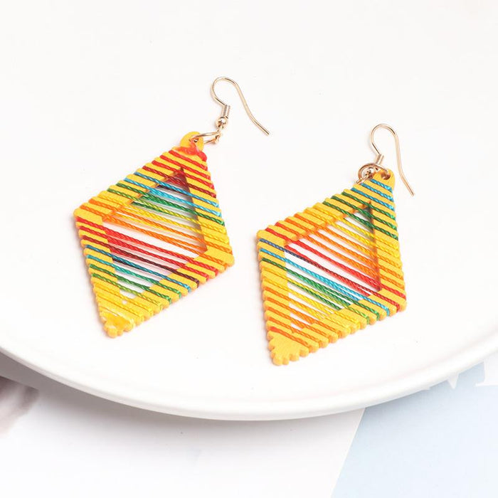 Vintage Wood Earrings Handmade Geometric Earrings