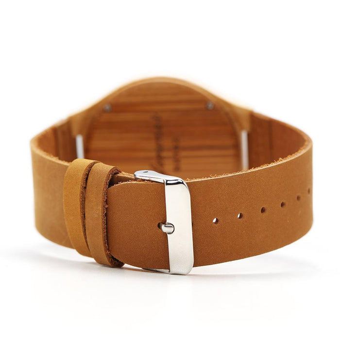 Men's Fashion Simple Bamboo Wood Watch Classic Leather Strap Quartz Watch