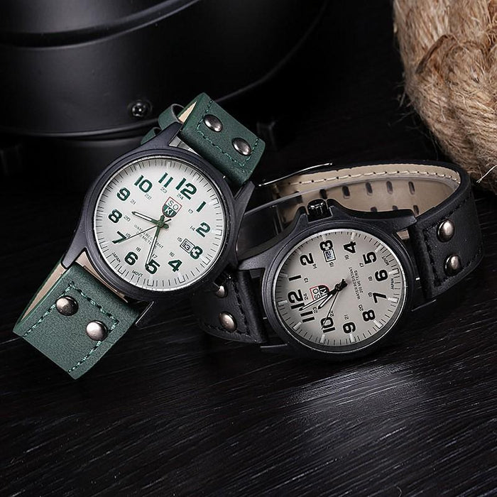 SOKI Men Watches Casual Leather Strap Number Dial Quartz Wristwatch
