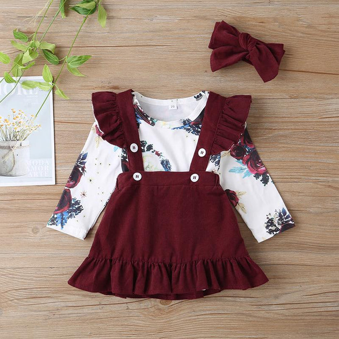 Baby Girl Skirt Set printed fashion suspender skirt two piece set