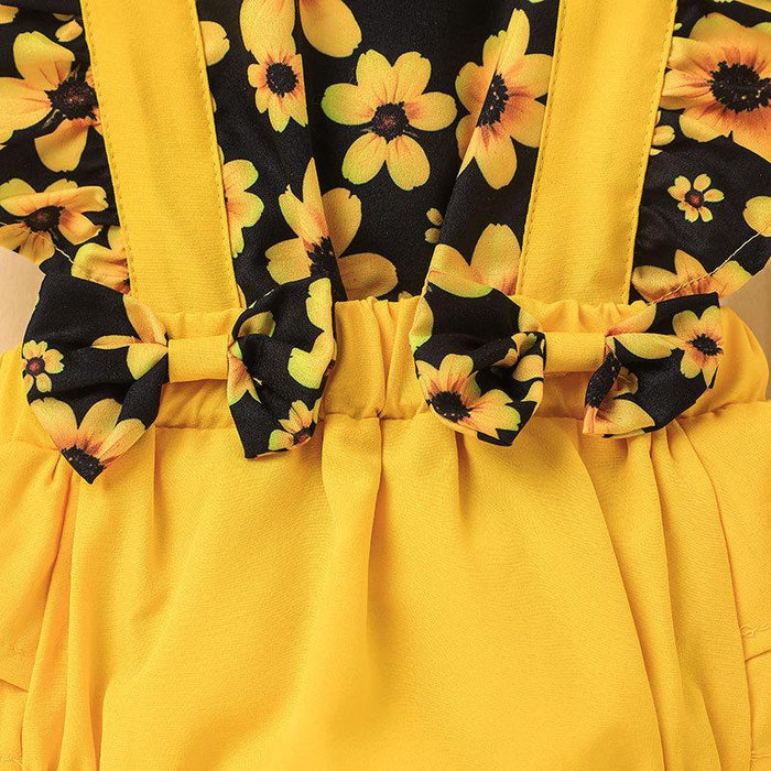 Cute Baby Children's Yellow Flower Jumpsuit With Headband