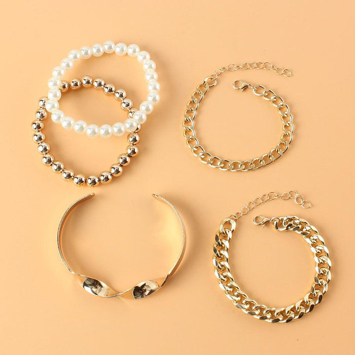 Simple and Personalized Gold Multi-layer Bracelet Set Bracelet