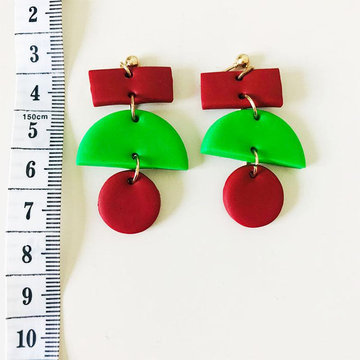 Green Handmade DIY Soft Clay Geometric Flower Earrings