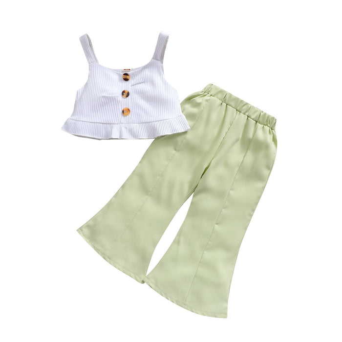 Suspender blouse pit strip coat green horn trousers two-piece set