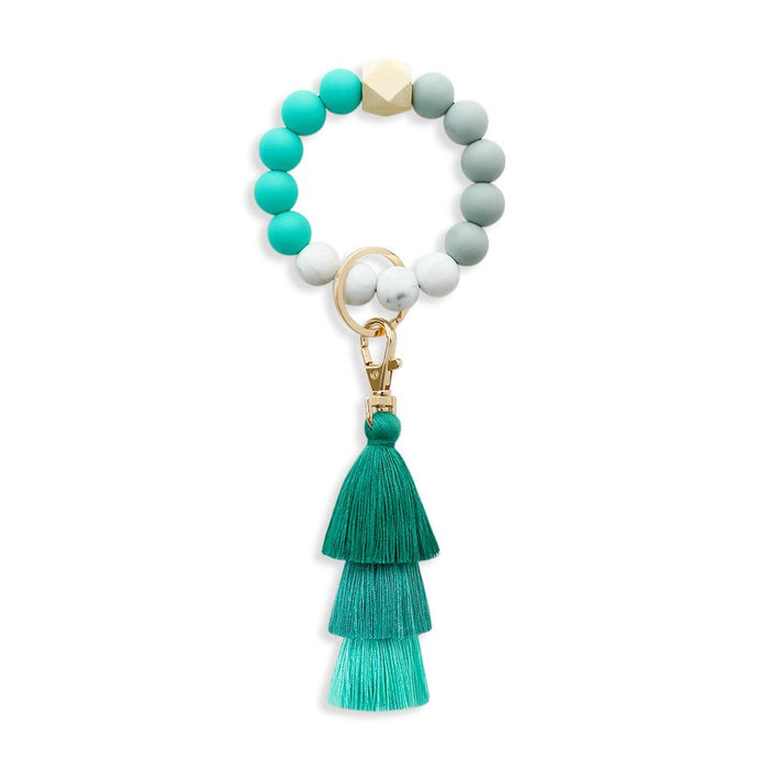 New Tassel Wood Bead Bracelet Silicone Bracelet Key Chain