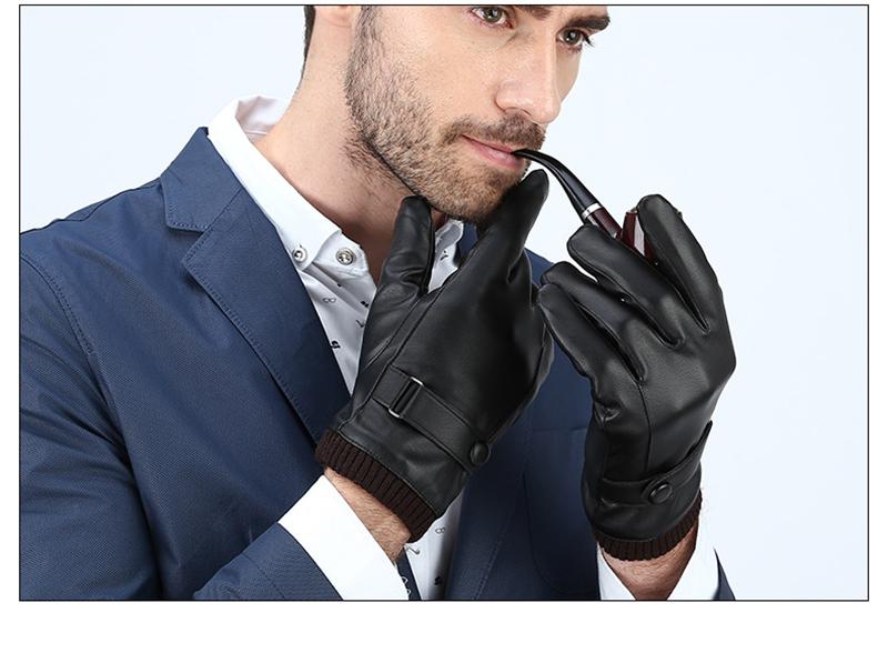 Black Winter Mittens Keep Warm Touch Screen Windproof Driving Leather Gloves