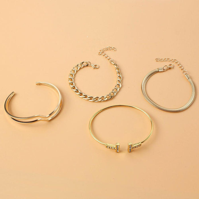 Fashion T-frame Open Bracelet Gold Irregular Multi-layer Bracelet