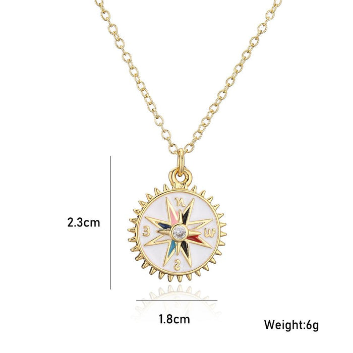 Personalized Oil Dripping Compass Pendant Gold Fashion Necklace