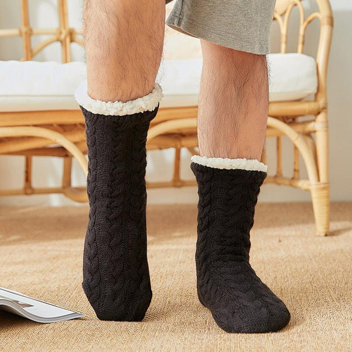Mens Winter Warm Soft Cotton Thickened Plus Velvet Sleeping Anti Slip Sock
