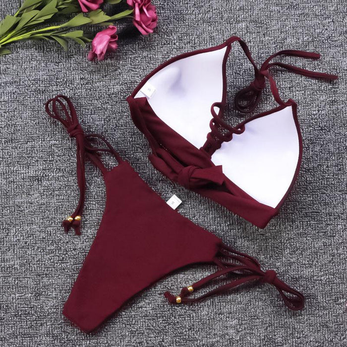 Sexy Strap Backless Split Bikini Swimsuit