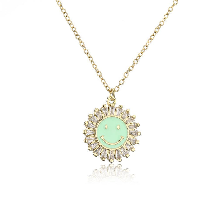 New Personalized Oil Drop Gold Sunflower Smiley Pendant Necklace