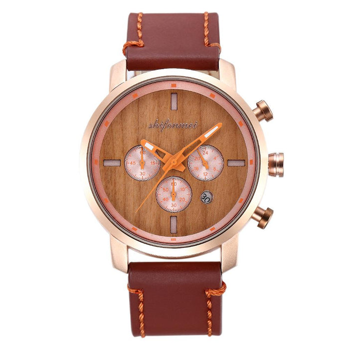 New Multifunctional Timing Fashion Sports Quartz Wood Watch Men