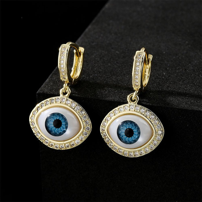 New Gold Color Zircon 3D Eye Personality Earrings