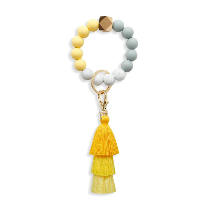 Hand Beaded Silicone Wood Beads Key Chain Pendant