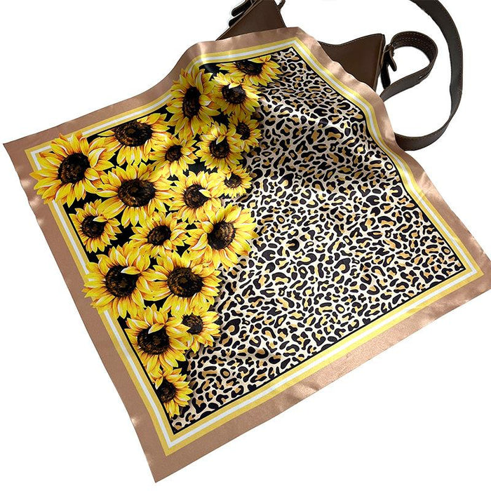 Fashion Leopard Sunflower Scarf Simulation Silky Print Scarf