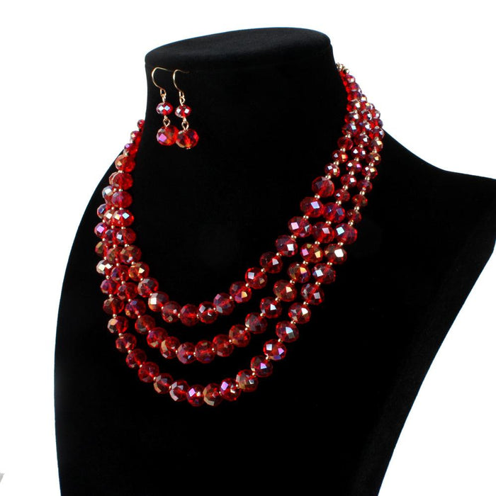 Women's jewelry retro multi-layer exaggerated Glass Crystal Necklace